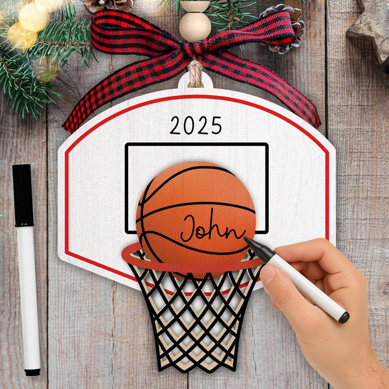 SUCHAGIFT Basketball Ornament - Basketball Ornaments for Christmas Tree - Sports Ornaments for Tree - Girls Sports Gifts, Team Gifts - Wood Christmas Ornament 2025 & Marker for Custom Text - Image 1